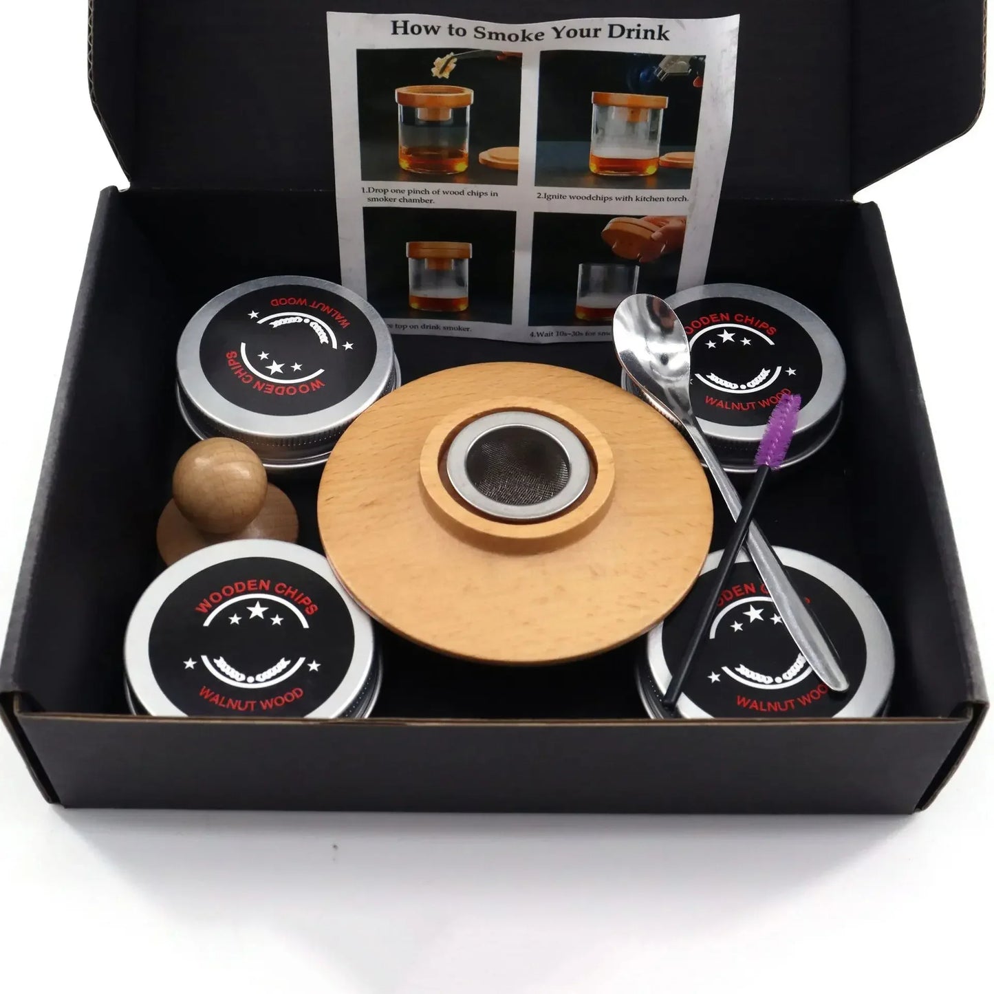 Cocktail Smoker Set Bar Wooden Smoked Wood Hood Whiskey Smoking Wood Chips Box Cocktails Infuser Kit Kitchen Accessories Muddler