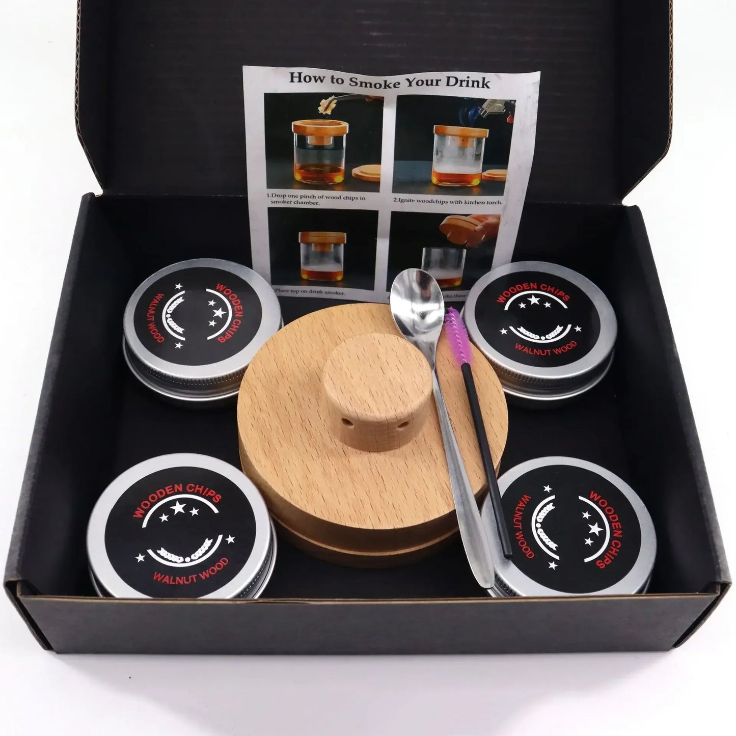 Cocktail Smoker Set Bar Wooden Smoked Wood Hood Whiskey Smoking Wood Chips Box Cocktails Infuser Kit Kitchen Accessories Muddler